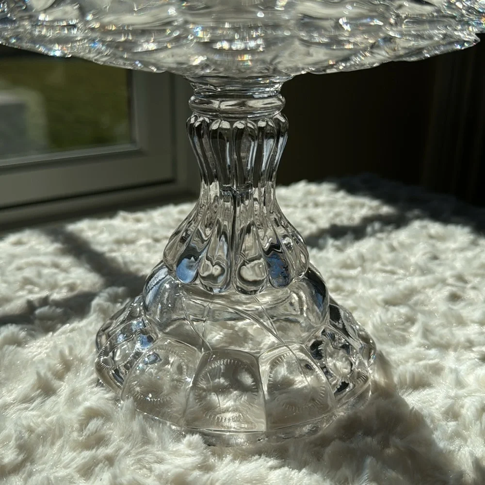 VINTAGE 19th CENTURY~PRISCILLA~PRESSED GLASS MOON~STARS~PRESSED COMPOTE~NICE~KCC